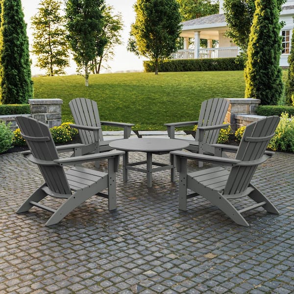 Grant Park Slate Grey 5-Piece Plastic Traditional Curveback Adirondack Patio Conversation Set