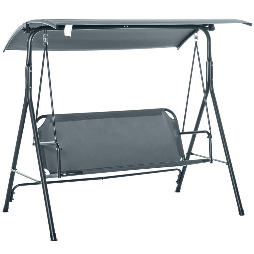 Gray Metal Outdoor Patio Swing with Adjustable Tilt Canopy and Stand, 3-Person Bench-Style Seat for Backyard, Porch or price history on PriceWatchPro
