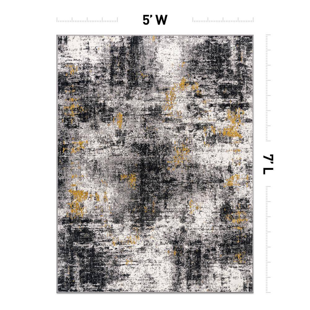 Adare Yellow and Gray Abstract 5' x 7' Synthetic Area Rug