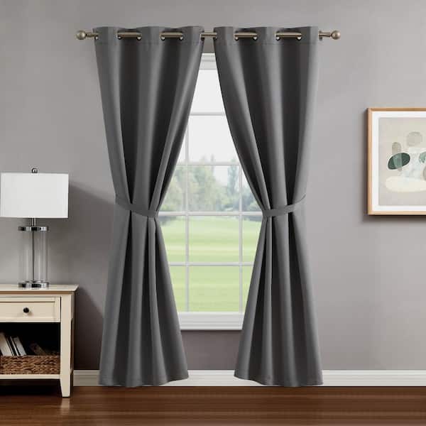 CREATIVE HOME IDEAS Jasper Embossed Thermal Grommet Room Darkening Window Panel, 38 in. W x 84 in. L (Set of 2 Panels and 2 Tiebacks)