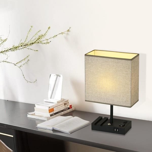 Cedar Hill 15 in. Black Desk lamp with Charging Outlet and USB Port Fabric  Shade 411008 - The Home Depot