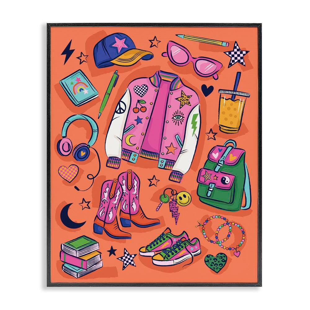 Bright Fashion School Essentials by Lisa Perry Whitebutton Black Framed Abstract Giclee Art Print 14 in. x 11 in.