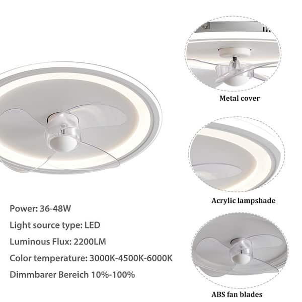 OUKANING 19.7 in. Integrated LED Indoor White 3-Color Dimmable 6 