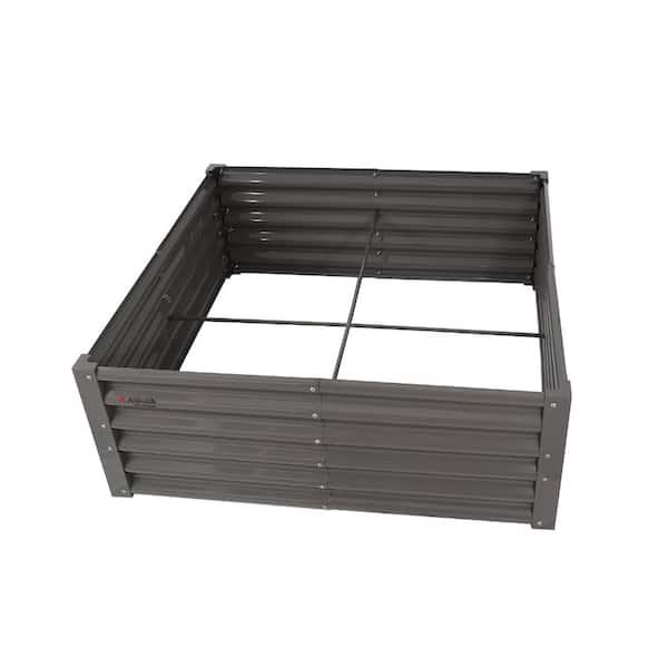 Grey 4X4X1.5 ft Galvanized Raised Garden Beds Outdoor, Square Metal Planter Box for Planting