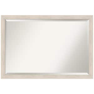 Hardwood 38.88 in. x 26.88 in. Rustic Rectangle Framed Whitewash Narrow Bathroom Vanity Wall Mirror