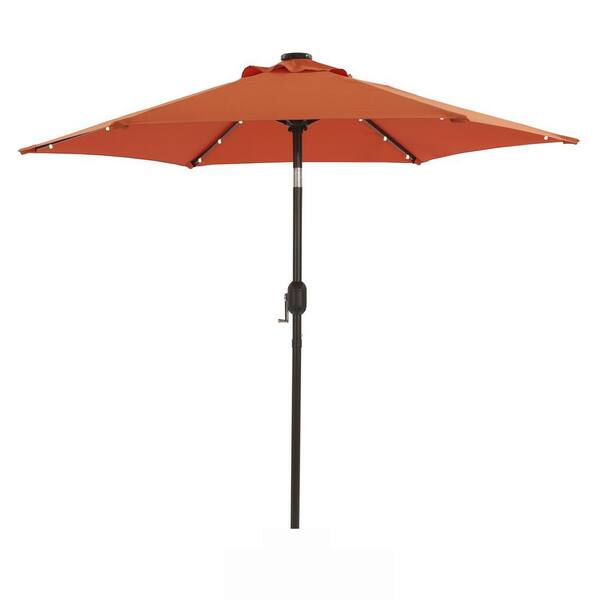 Flynama 7.5 ft. Crank Lift Hexagon Outdoor Market Patio Umbrella with 18-Solar LED Light in Orange (Base Not Included)
