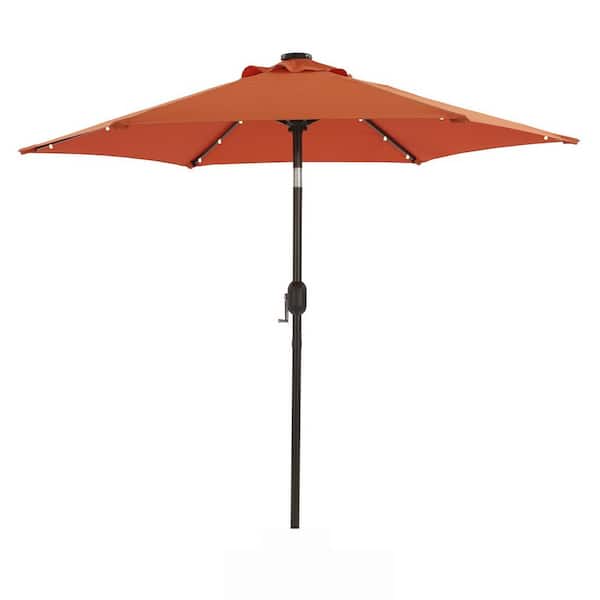 7.5 ft. Hexagon Solar Lighted Market Patio Umbrella with Tilt and Crank in Orange