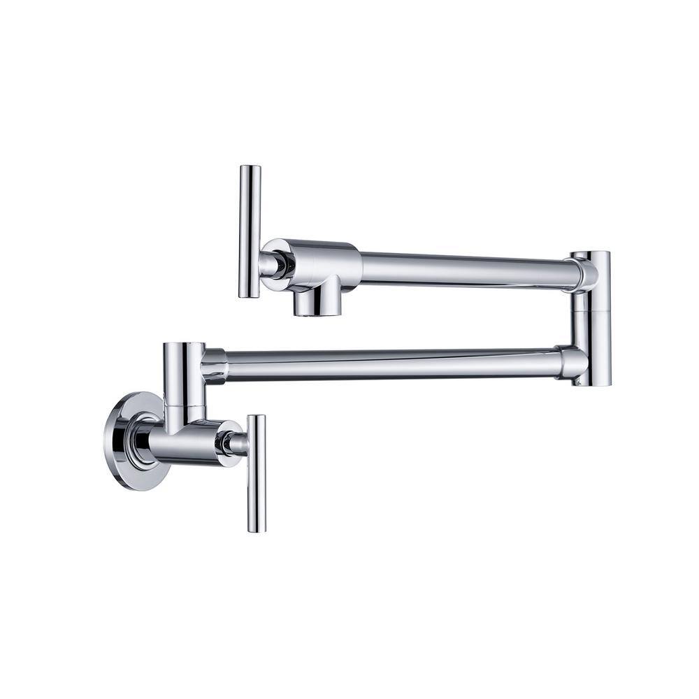 Double Handle Wall Mount Pot Filler Kitchen Faucet with Cross Handle 360-De