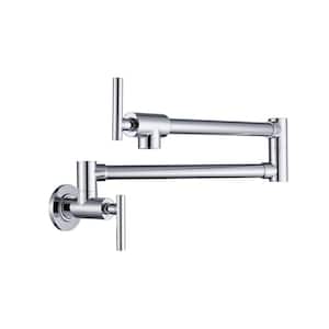 Double Handle Wall Mount Pot Filler Kitchen Faucet with Cross Handle 360-Degree Rotation and Folding Functions in Chrome