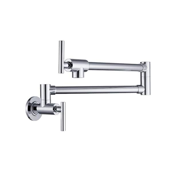 Double Handle Wall Mount Pot Filler Kitchen Faucet With Cross Handle 360 Degree Rotation And 2257