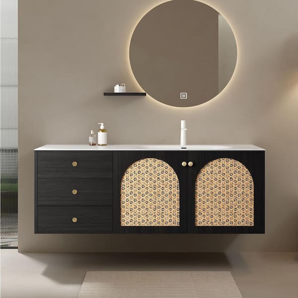 60 in. Single Sink Floating Dark Gray Bath Vanity with White Alloy Integrated Cast Polymers Top, Pre-Assembled