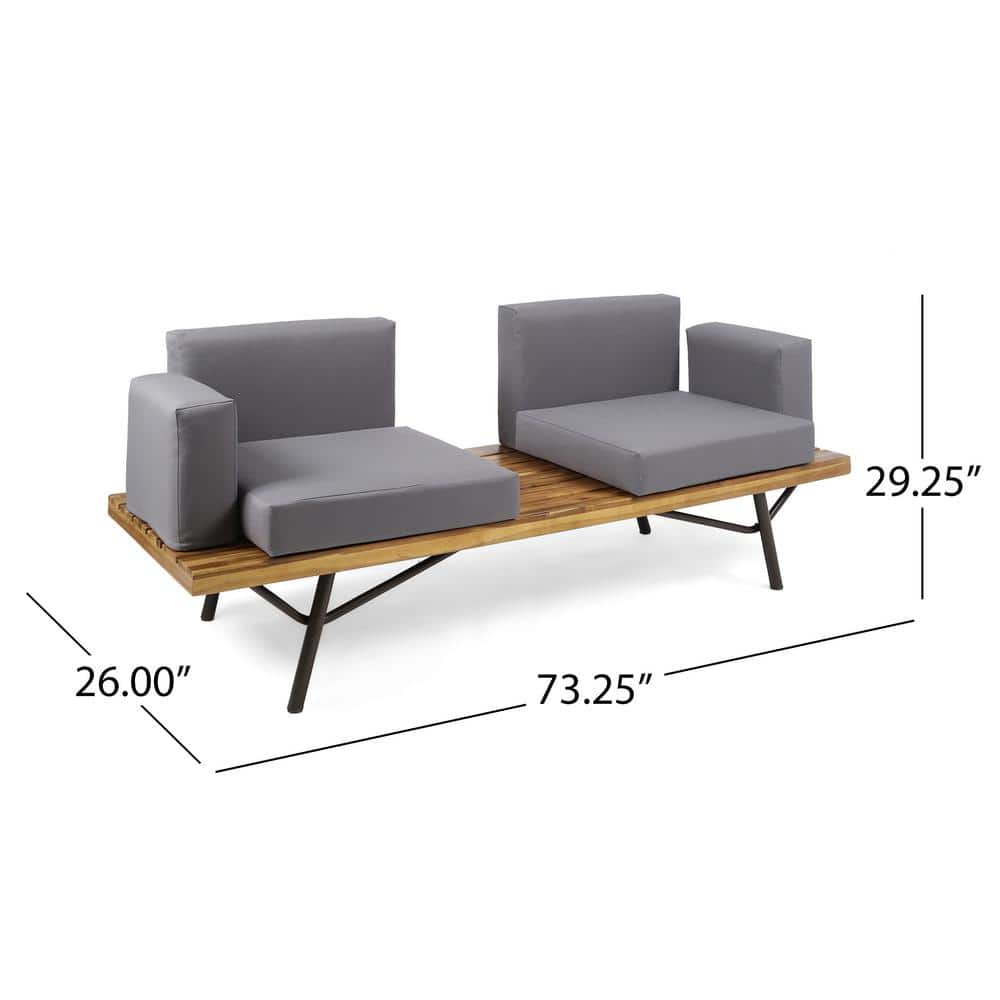 Canoga Teak Finish Wood Outdoor Sofa with Dark Gray Cushions