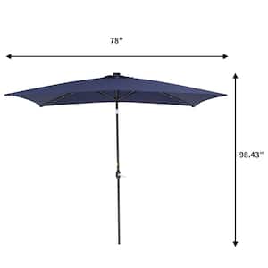 10 ft. x 6.5 ft. Rectangular Solar Market Patio Umbrella with 26 LED Lights in Navy