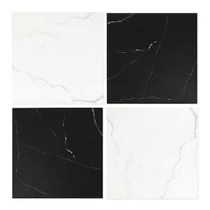 12 in. x 12 in. x 0.06 in. White and Black PVC Backsplash Tile, 12-Piece Peel and Stick Wall/Floor Tile (12 sq. ft.)