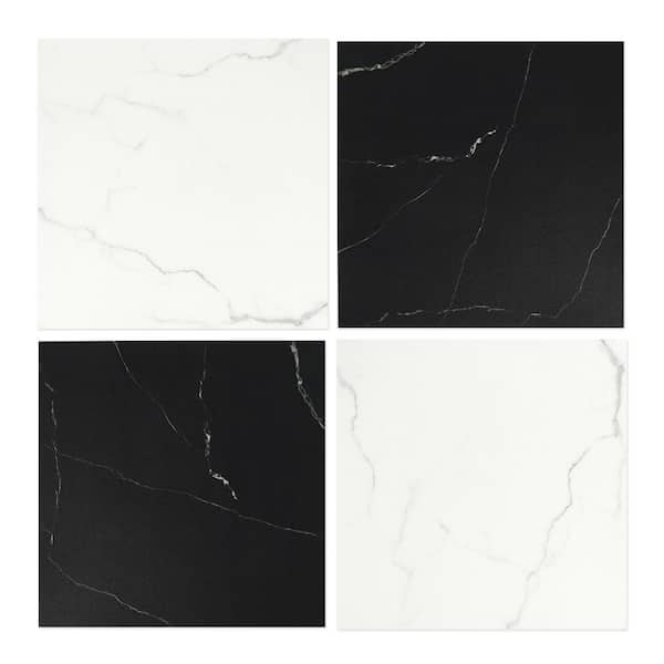 12 in. x 12 in. x 0.06 in. White and Black Vinyl Backsplash Tile, 12-Pieces Peel and Stick Wall/Floor Tile (12 sq. ft.)