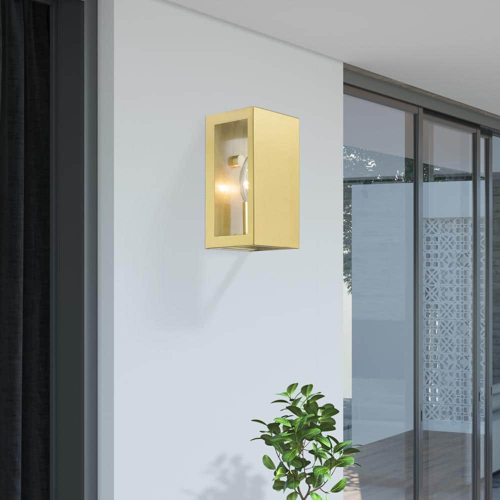 Satin Gold Stainless Steel 1-Light Outdoor Sconce with Clear Glass