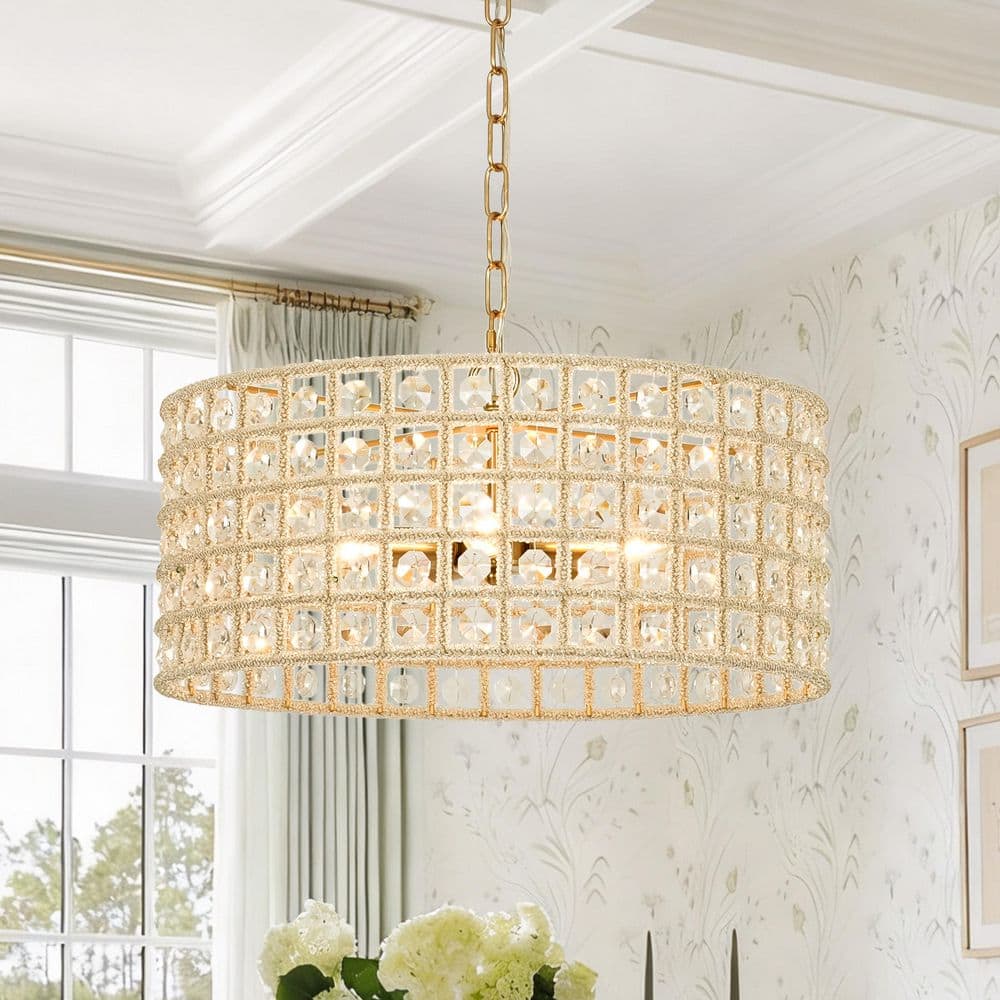 Cristal 5-Light 19.7 in. W Brass Classic Vintage Chandelier with Drum Crystal Accent for Living Room Kitchen price history on PriceWatchPro