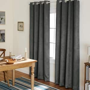 Lustre Charcoal Solid Woven Room Darkening Grommet Top Curtain, 52 in. W x 84 in. L (Set of 2)