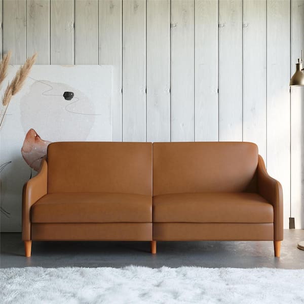 DHP Jalen Camel Faux Leather Upholstered Coil Futon