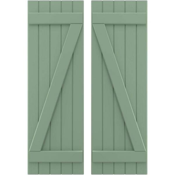 Ekena Millwork 17-1/2 in. W x 33 in. H Americraft 5-Board Exterior Real Wood Joined Board and Batten Shutters with Z-Bar in Track Green