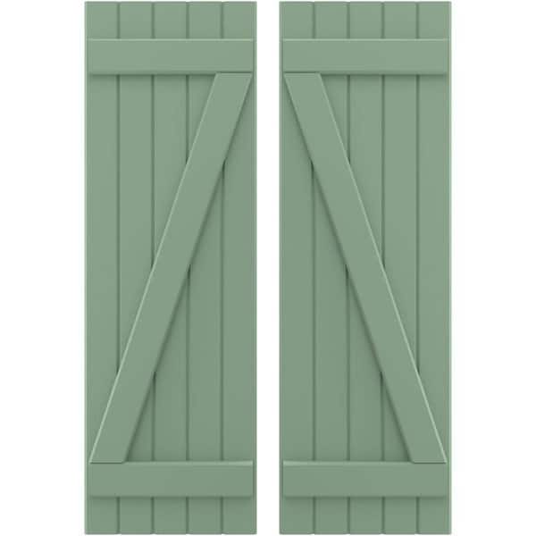 Ekena Millwork 17-1/2 in. W x 81 in. H Americraft 5 Board Exterior Real Wood Joined Board and Batten Shutters with Z-Bar Track Green