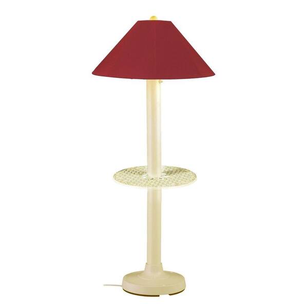 Patio Living Concepts Catalina 16 in. Outdoor Bisque Floor Lamp with Tray Table and Burgandy Shade-DISCONTINUED