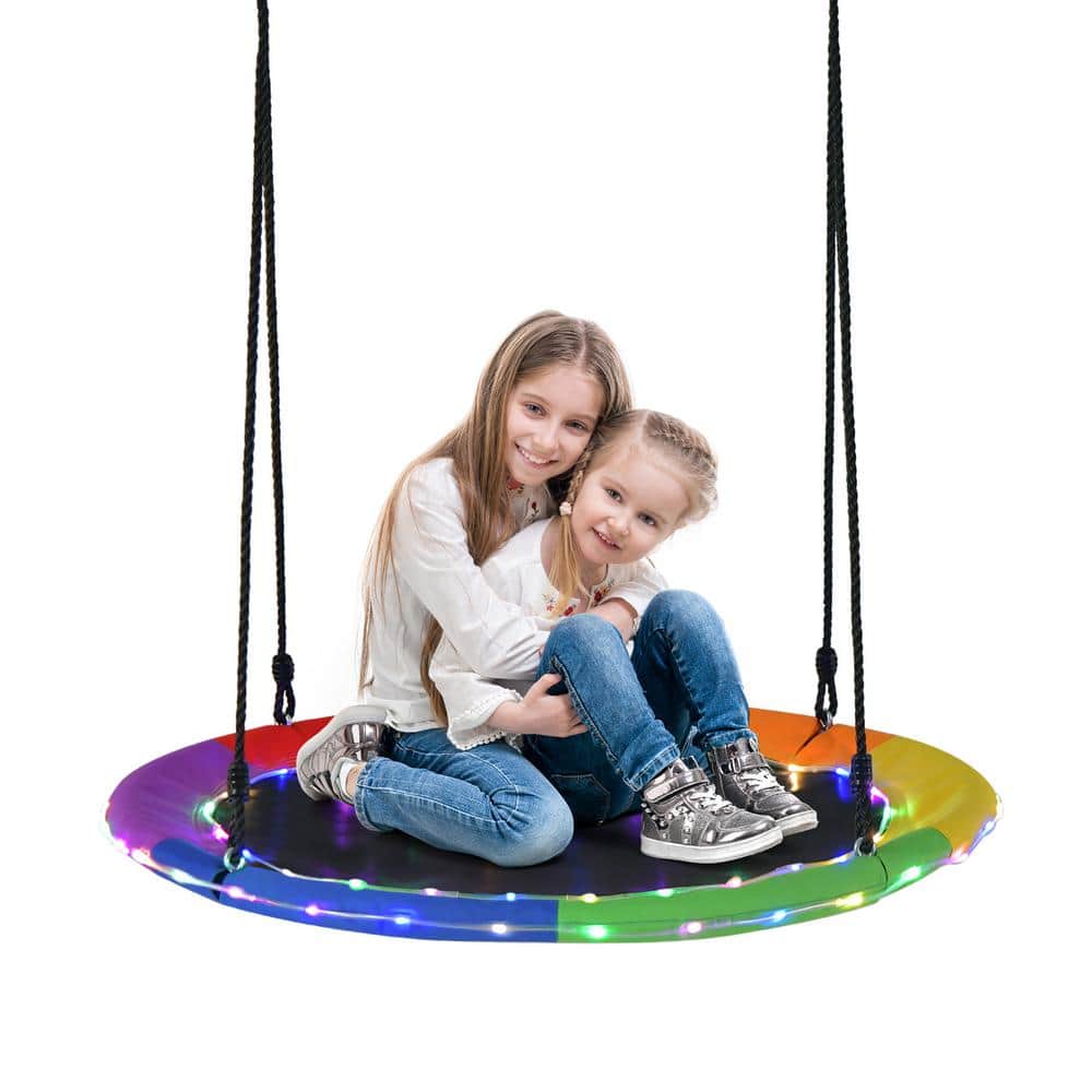 HONEY JOY 2-Person Flying Saucer Tree Swing Metal Patio Swing with  Multi-Colored LED Lights Hanging Kid Outdoor Swing Rainbow TOPB007252 - The  Home