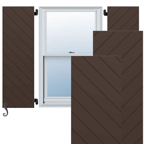 Ekena Millwork EnduraCore Diagonal Slat Modern Style 12-in W x 65-in H Raised Panel Composite Shutters Pair in Raisin Brown