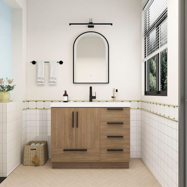 Carla 42 in. W x 20 in. D x 35 in. H Single Sink Freestanding Bath Vanity in Dark French Oak with White Acrylic Top