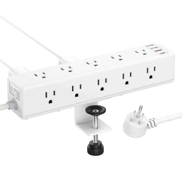Lukyamzn 6 ft. Extension Cord 15-Outlet Power Strip Surge Protector in White with USB Ports, Fit for 1.6 in. Table Top