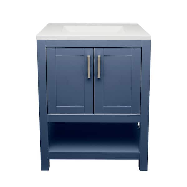 Ella Taos 25 in. W x 19. in D. x 36 in. H Bath Vanity in Navy Blue with White Cultured Marble Top
