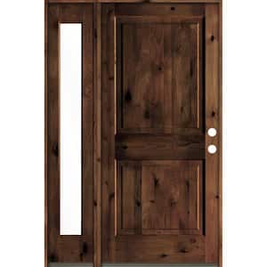 50 in. x 80 in. Rustic knotty alder Left-Hand/Inswing Clear Glass Red Mahogany Stain Wood Prehung Front Door w/Sidelite