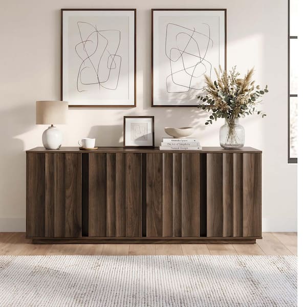 Alora Walnut 63 in. Sideboard Buffet Cabinet with 4 Doors, Adjustable Shelves, Soft-Close Hinges, Wood Storage Console