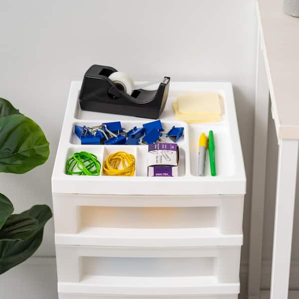 14.25 in. L x 12.05 in. W x 22.25 in. H 5-Drawer Storage Cart with Organizer Top in White and Pearl