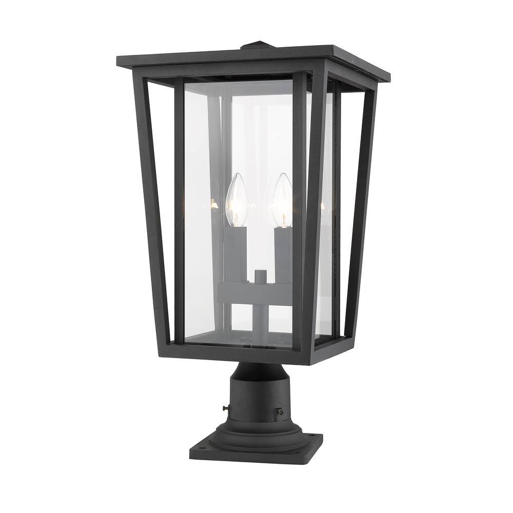 Black Glass Panel Outdoor Lantern Post Light