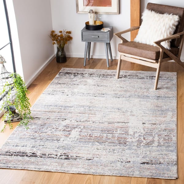 Limitee 9 ft. x 12 ft. Gray/Beige Distressed Striped Area Rug