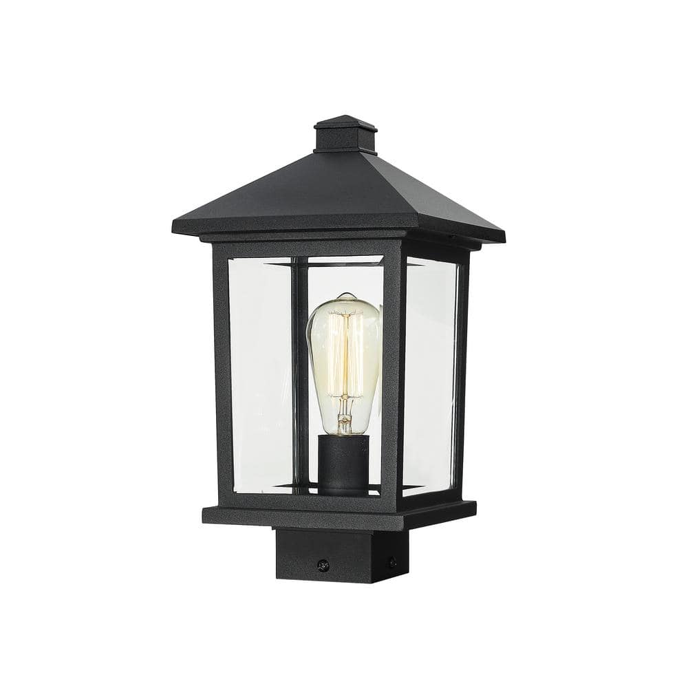  Portland 1-Light Black 14.38 Aluminum Hardwired Outdoor Weather Resistant Post Light Round Fitter with No Bulb Included