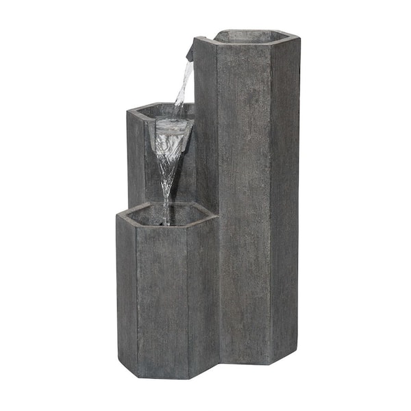 25 in. Tall Indoor/Outdoor 3-Tier Hexagonal Columns Fountain with LED Lights