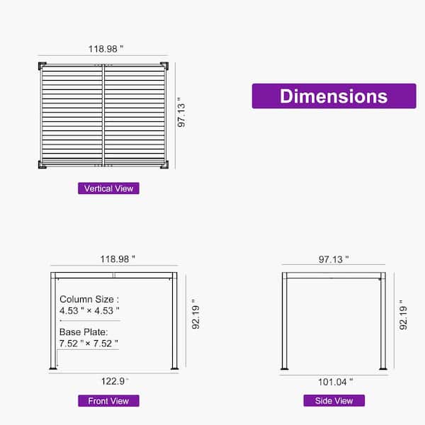PURPLE LEAF 8 ft. x 10 ft. Gray Aluminum Outdoor Louvered Pergola PURPLE LEAF 8 ft. x 10 ft. Gray Aluminum Outdoor Louvered Pergola