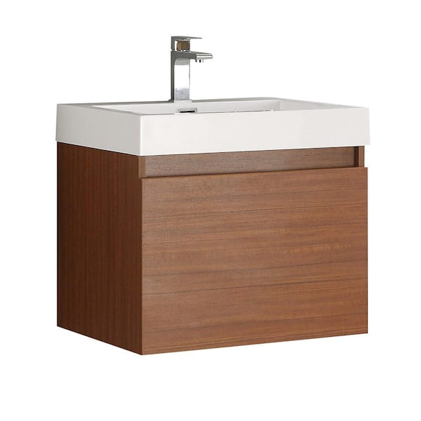 Nano 24 in. Bath Vanity in Teak with Acrylic Vanity Top in White with White Basin