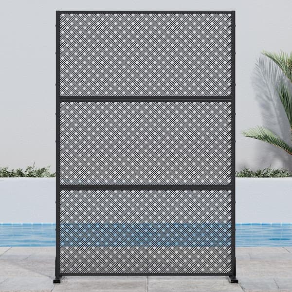 Lirago 72 in. H x 47 in. W Black Outdoor Metal Privacy Screen Garden Fence Woven Pattern Wall Applique