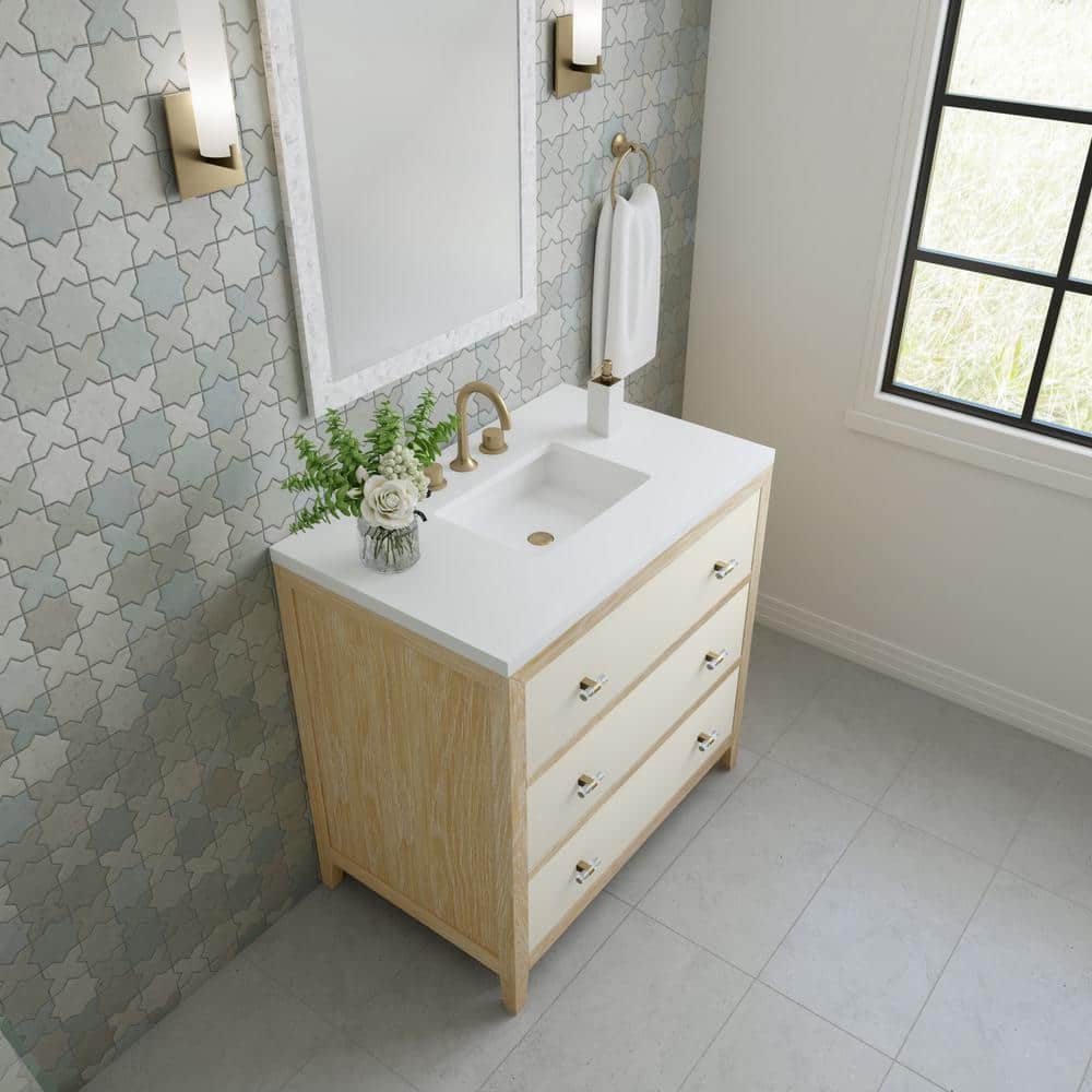 Celeste 36" Sunwashed Oak Single Vanity with Brass Knobs