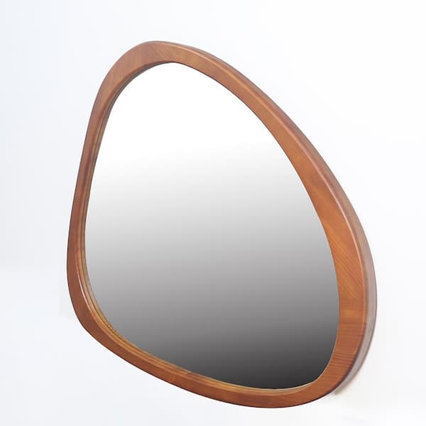 Natural Wood 44.9 in W x 38.93 in. H Art Deco Irregular Solid Wood Framed Mirror Wall Mirror Wall Decor Mirror