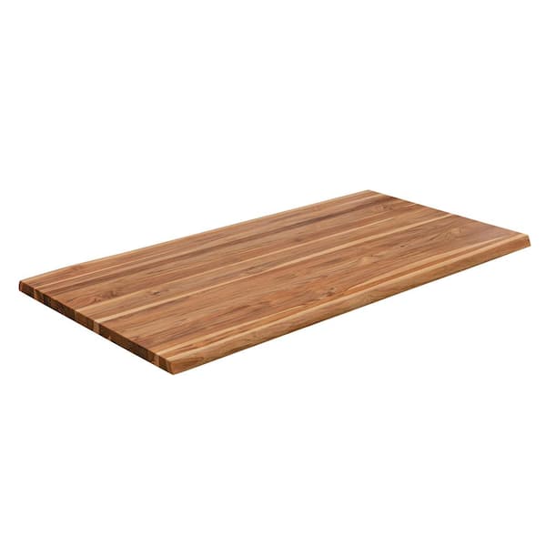 HARDWOOD REFLECTIONS 8 ft. L x 25 in. D Finished Teak Solid Wood Butcher Block Countertop With Live Edge