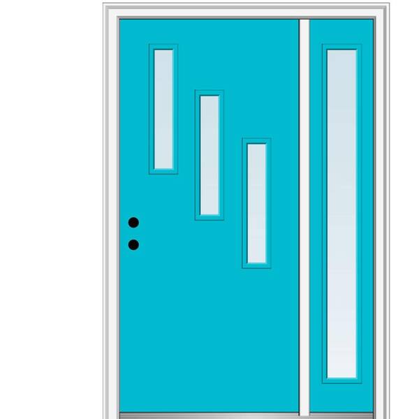 MMI Door 51 in. x 81.75 in. Davina Low-E Glass Right-Hand 3-Lite Modern Painted Fiberglass Smooth Prehung Front Door w/ Sidelite