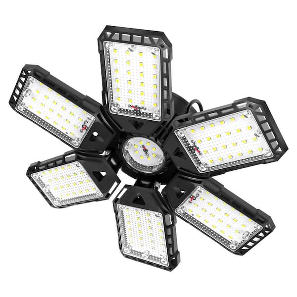 Lukyamzn 18000 Lumen LED Garage Ceiling Light with 6 Plus 1 Deformable Panels 6500K 180-Watt E26/E27 for Basement Warehouse Shop