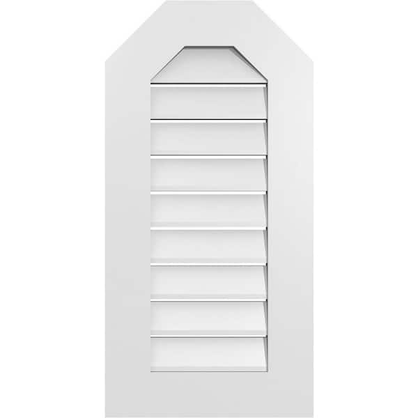 Ekena Millwork 16 in. x 32 in. Octagonal Top Surface Mount PVC Gable Vent: Functional with Standard Frame