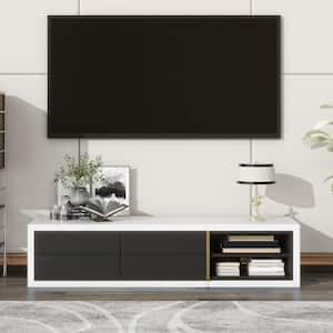 Modern White/Black TV Stand Fits TV's Up to 90 in. with 2 Drawers and 4 Shelves