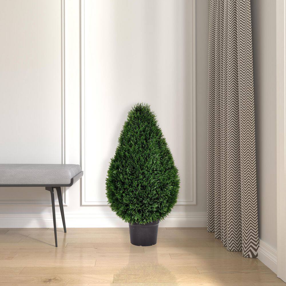 Vickerman 36 in. Green Artificial Cedar Teardrop Shaped Topiary in