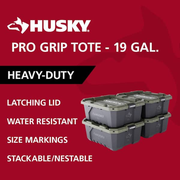19 Gal. Pro Grip Storage Tote in Black with Army Green Lid (4-Pack)